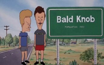 Beavis and Butthead beside Bald Knob road sign